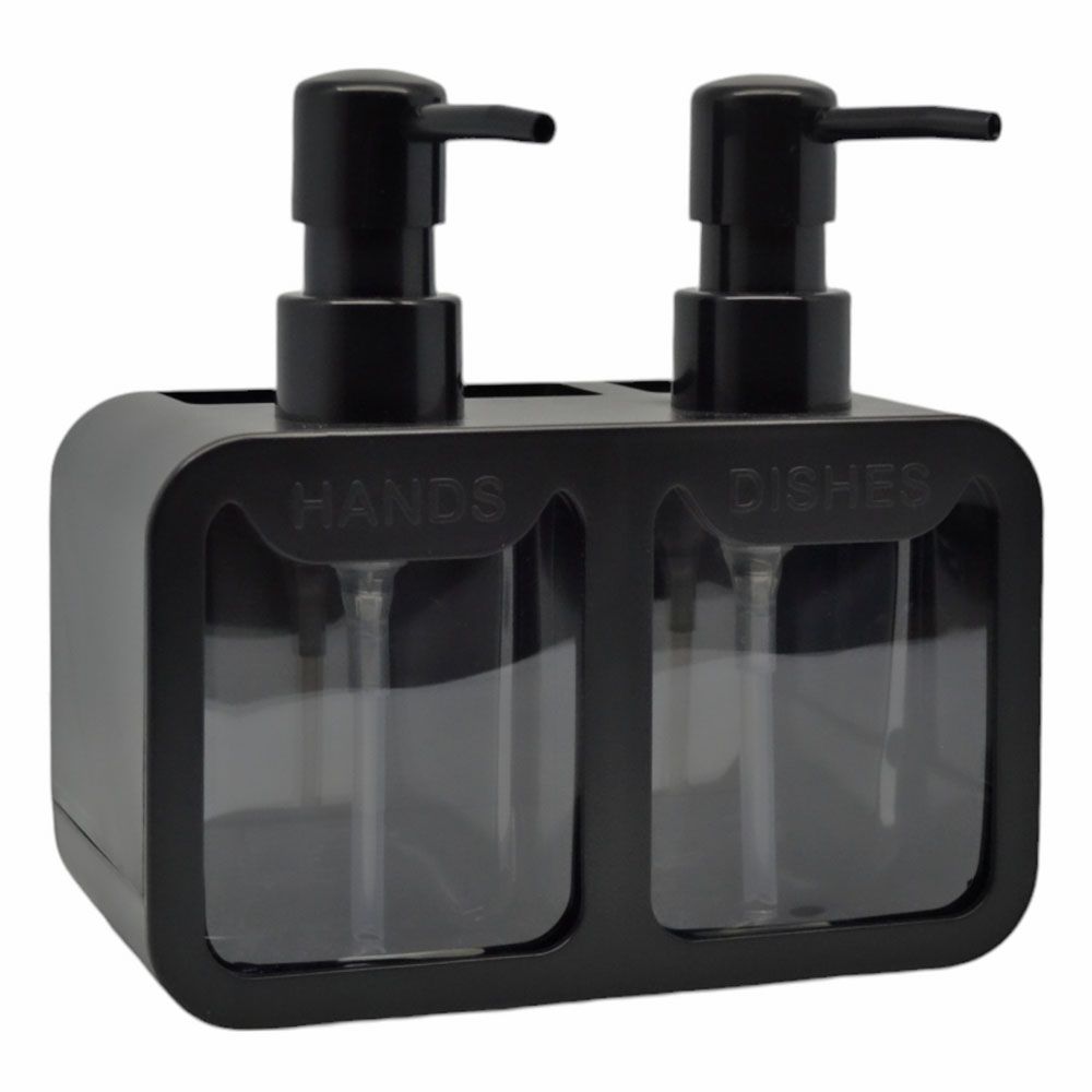 DISPENSER ΚΟΥΖΙΝΑΣ ΠΛΑΣΤΙΚΟ ΔΙΠΛΟ ΜΑΥΡΟ ΜΕ ΘΗΚΕΣ HANDS AND DISHES 17x9,3x16,7εκ.ANKOR
